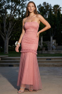 Polka Dot Mesh Mermaid Maxi Dress