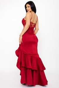 Symphony Dress - Satin Mesh Bustier Double Layer Ruffle Maxi Dress | Zezebe