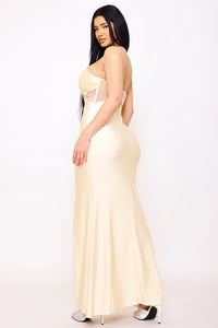 Symphony Dress - Lace Corset Bodice With Satin Contrast Maxi Dress | Zezebe