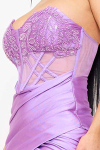 Symphony Dress - Lace Corset Bodice With Satin Contrast Maxi Dress | Zezebe