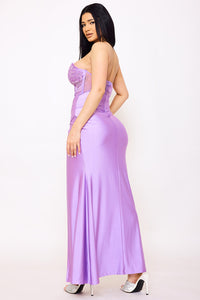 Symphony Dress - Lace Corset Bodice With Satin Contrast Maxi Dress | Zezebe