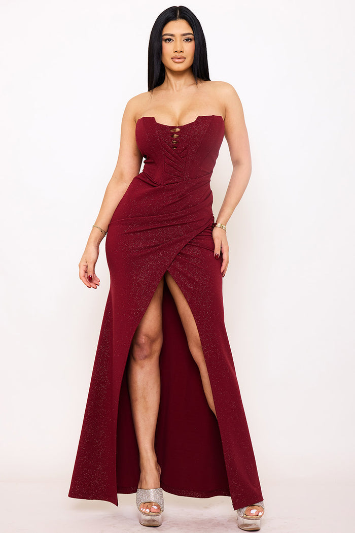 Symphony Dress - Glittered Bustier Top Maxi Dress | Zezebe