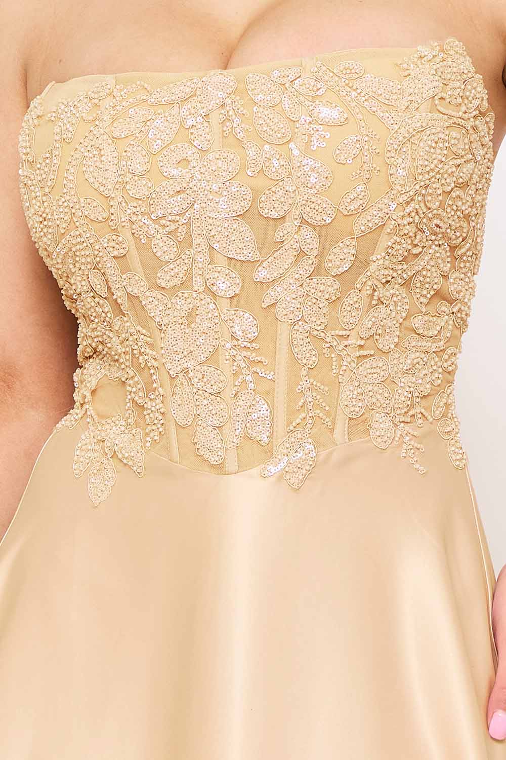 Symphony Dress - Lace And Dull Satin Paneled Maxi Dress | Zezebe