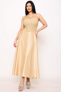 Symphony Dress - Lace And Dull Satin Paneled Maxi Dress | Zezebe