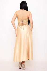 Symphony Dress - Lace And Dull Satin Paneled Maxi Dress | Zezebe