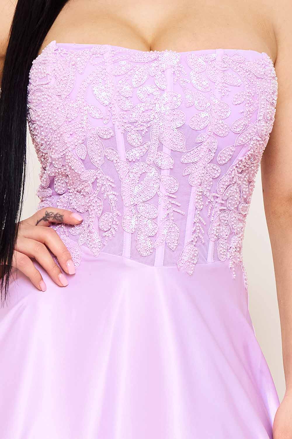 Symphony Dress - Lace And Dull Satin Paneled Maxi Dress | Zezebe