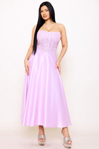 Symphony Dress - Lace And Dull Satin Paneled Maxi Dress | Zezebe