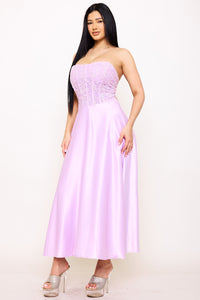 Symphony Dress - Lace And Dull Satin Paneled Maxi Dress | Zezebe