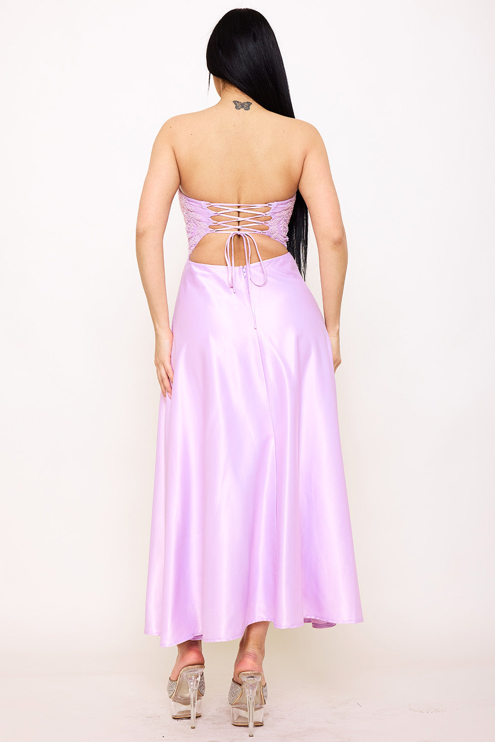 Symphony Dress - Lace And Dull Satin Paneled Maxi Dress | Zezebe