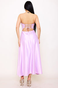 Symphony Dress - Lace And Dull Satin Paneled Maxi Dress | Zezebe