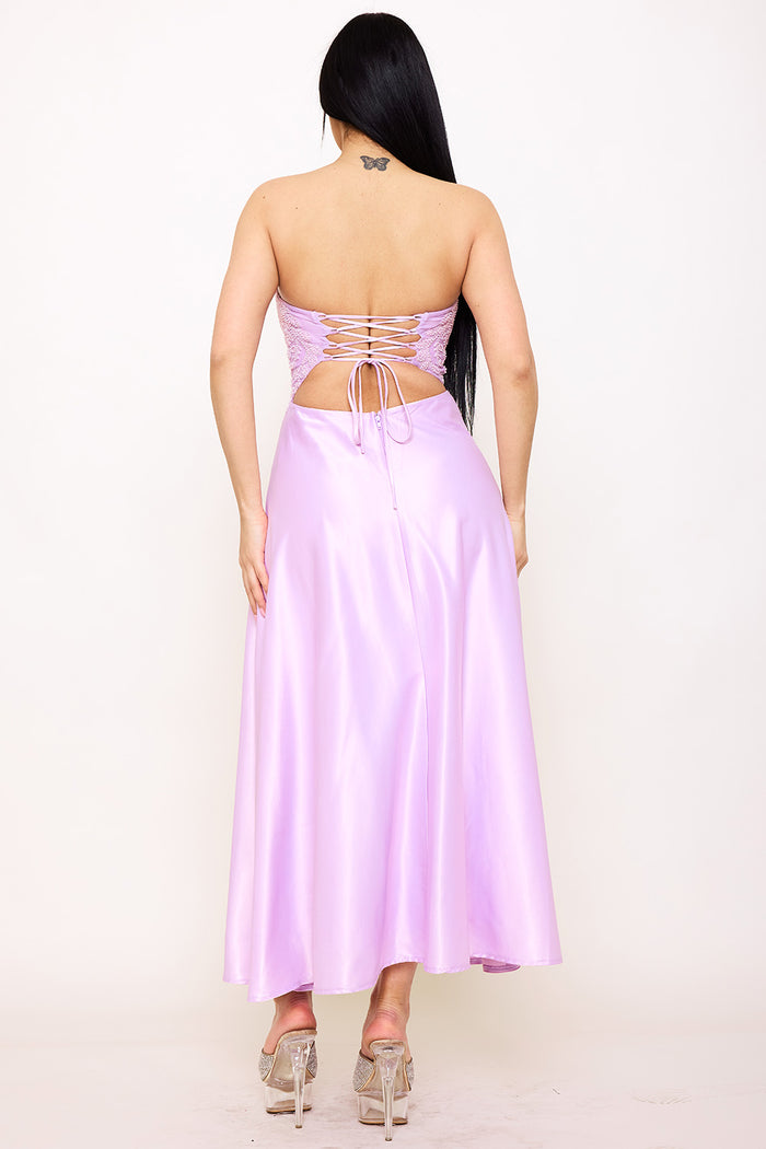 Symphony Dress - Lace And Dull Satin Paneled Maxi Dress | Zezebe