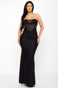 Symphony Dress - Glitter Shakira Rib Lace Detailed Maxi Dress | Zezebe
