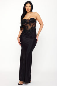 Symphony Dress - Glitter Shakira Rib Lace Detailed Maxi Dress | Zezebe