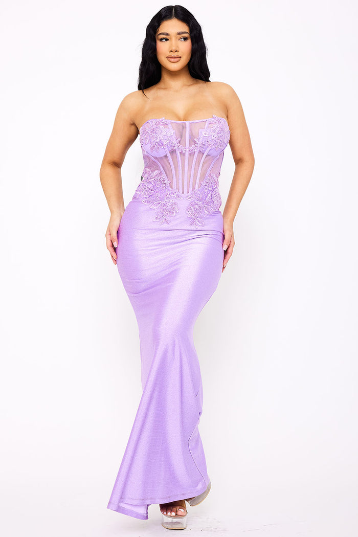 Symphony Dress - Glitter Shakira Rib Lace Detailed Maxi Dress | Zezebe