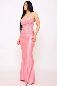 Symphony Dress - Glitter Shakira Rib Lace Detailed Maxi Dress | Zezebe