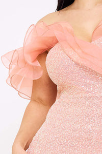 Layered Ruffle Top With Sequin Maxi Dress