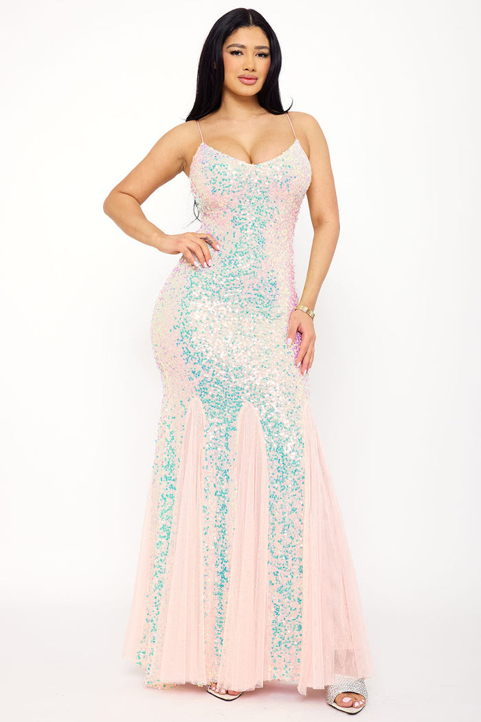 Symphony Dress - Sequin With Mesh Mermaid Shilouette Maxi Dress | Zezebe