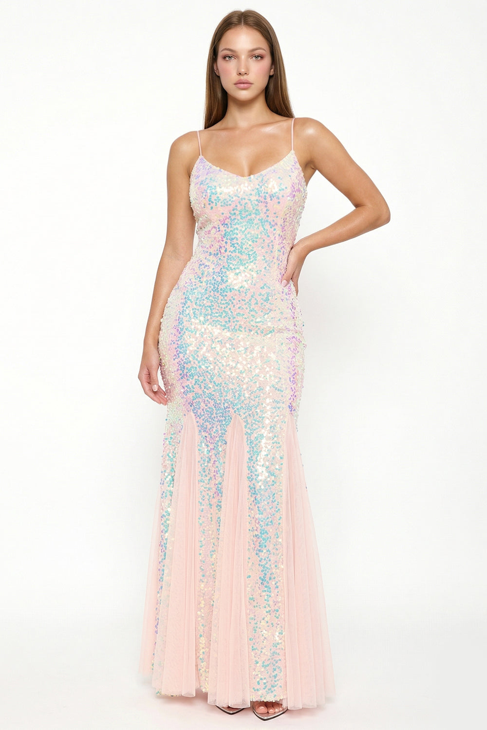 Sequin With Mesh Mermaid Silhouette Maxi Dress