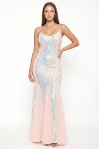 Sequin With Mesh Mermaid Silhouette Maxi Dress