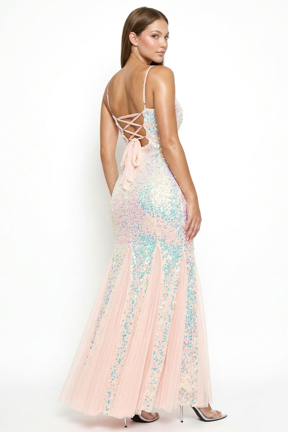 Sequin With Mesh Mermaid Silhouette Maxi Dress