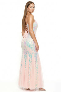 Sequin With Mesh Mermaid Silhouette Maxi Dress