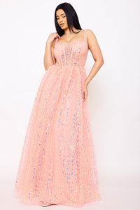Symphony Dress - Sequins On Mesh Ball Gown Maxi Dress | Zezebe