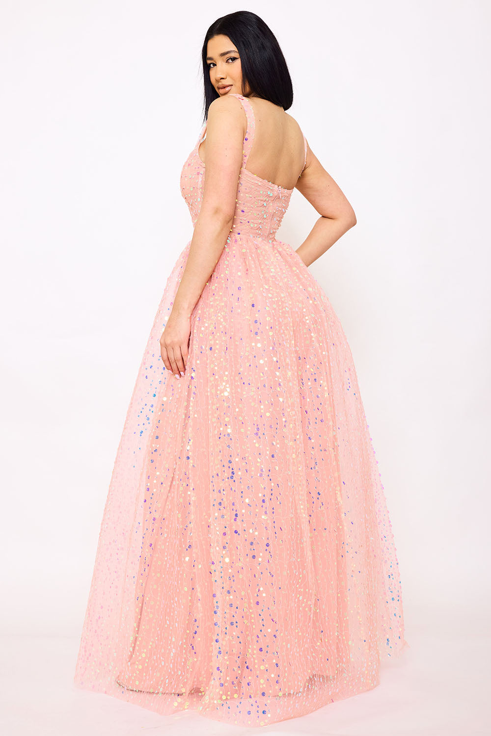 Symphony Dress - Sequins On Mesh Ball Gown Maxi Dress | Zezebe