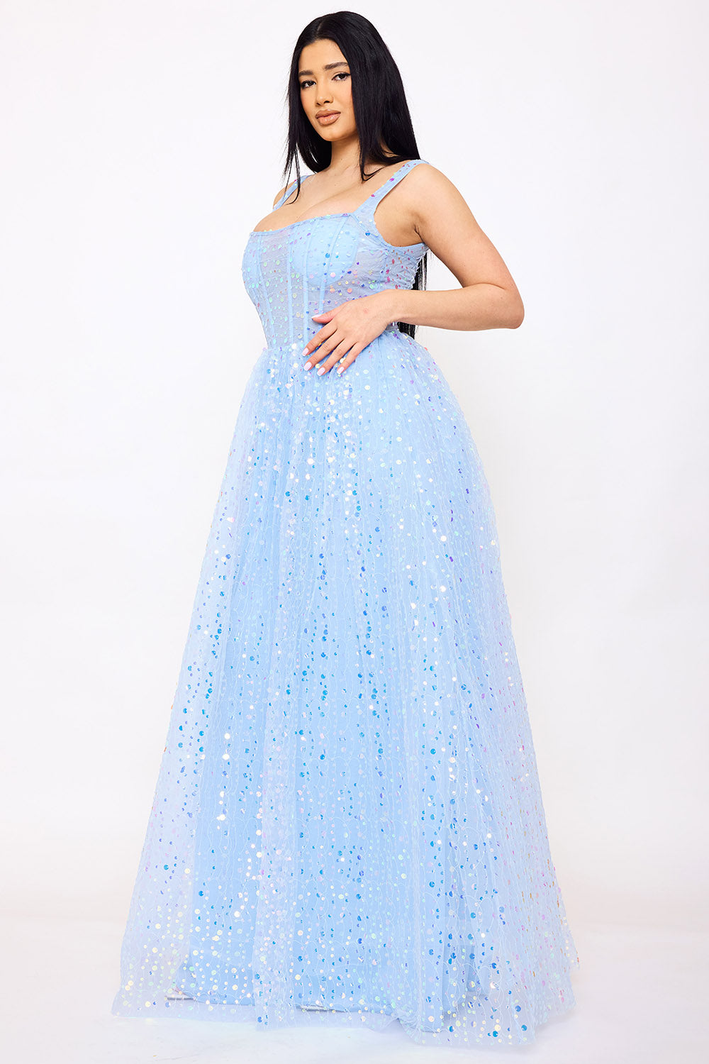 Symphony Dress - Sequins On Mesh Ball Gown Maxi Dress | Zezebe