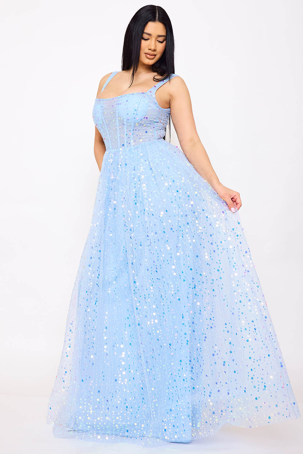 Symphony Dress - Sequins On Mesh Ball Gown Maxi Dress | Zezebe