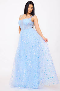 Symphony Dress - Sequins On Mesh Ball Gown Maxi Dress | Zezebe