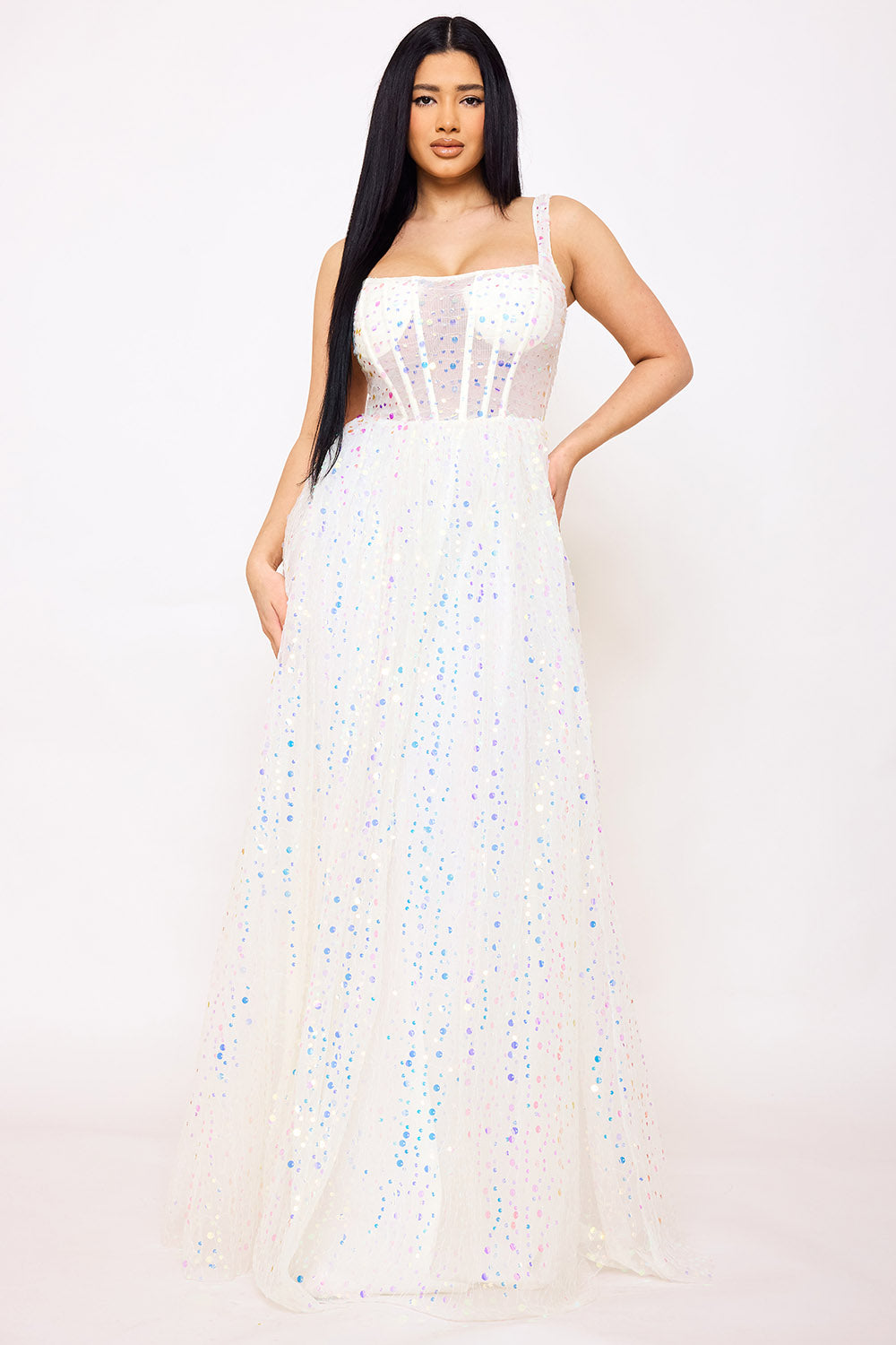 Symphony Dress - Sequins On Mesh Ball Gown Maxi Dress | Zezebe