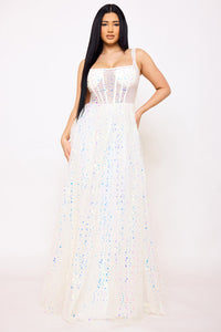 Symphony Dress - Sequins On Mesh Ball Gown Maxi Dress | Zezebe