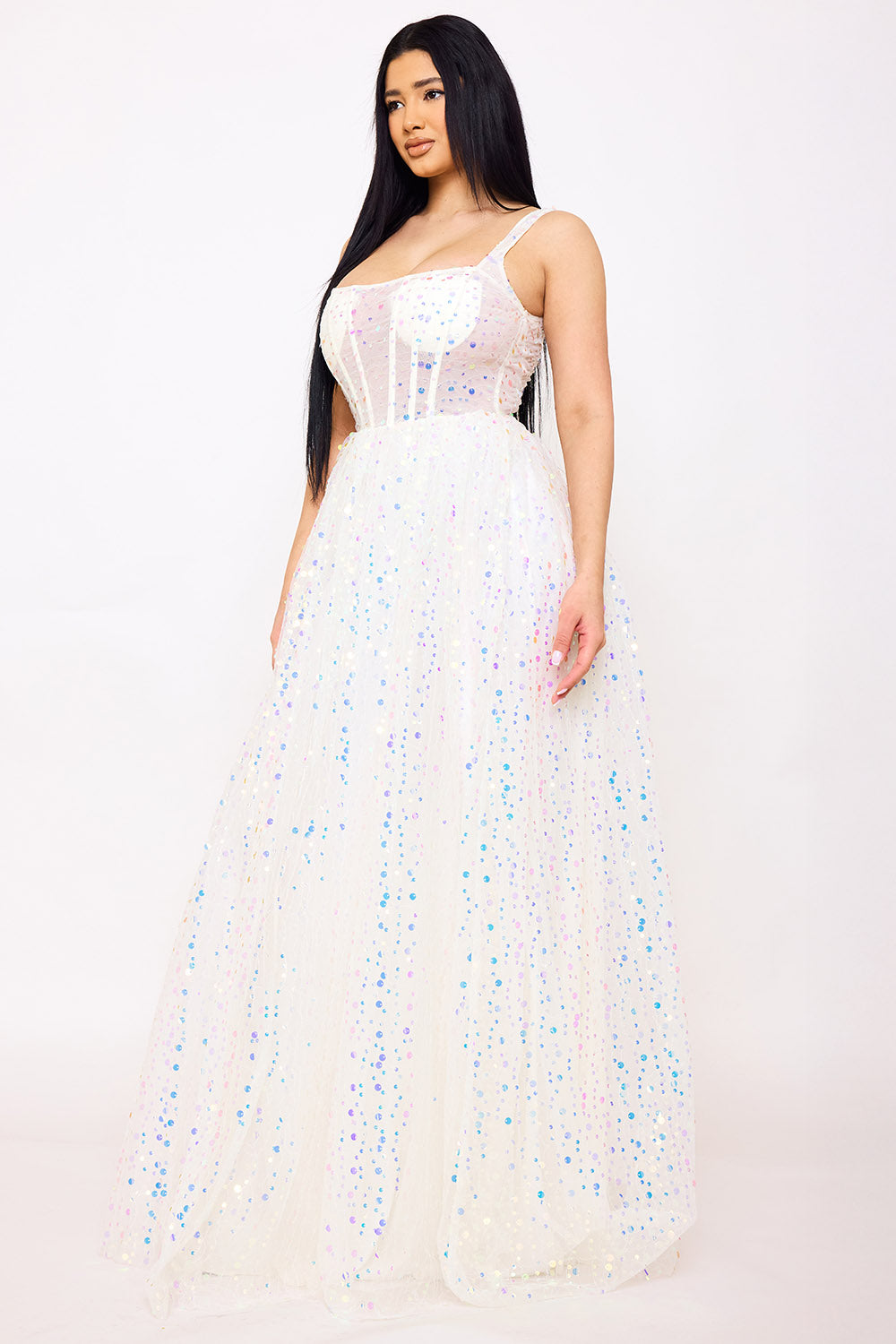 Symphony Dress - Sequins On Mesh Ball Gown Maxi Dress | Zezebe
