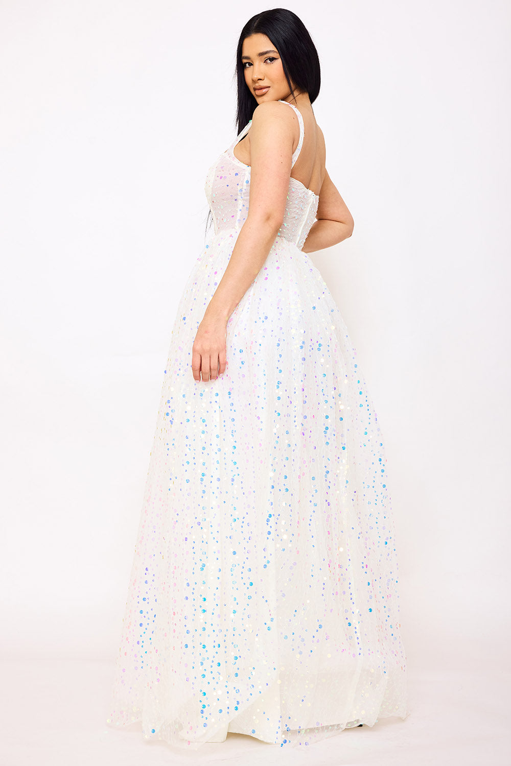 Symphony Dress - Sequins On Mesh Ball Gown Maxi Dress | Zezebe