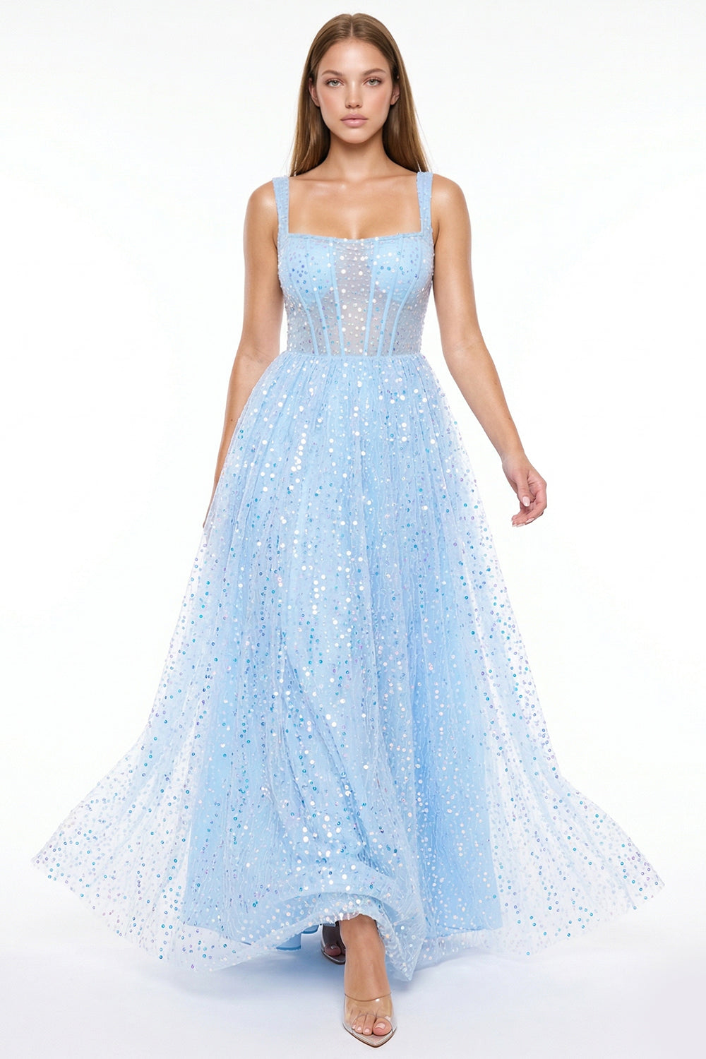 Sequins On Mesh Ball Gown Maxi Dress