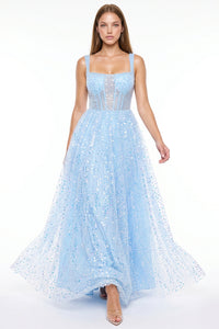 Sequins On Mesh Ball Gown Maxi Dress