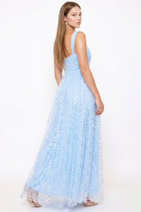 Sequins On Mesh Ball Gown Maxi Dress