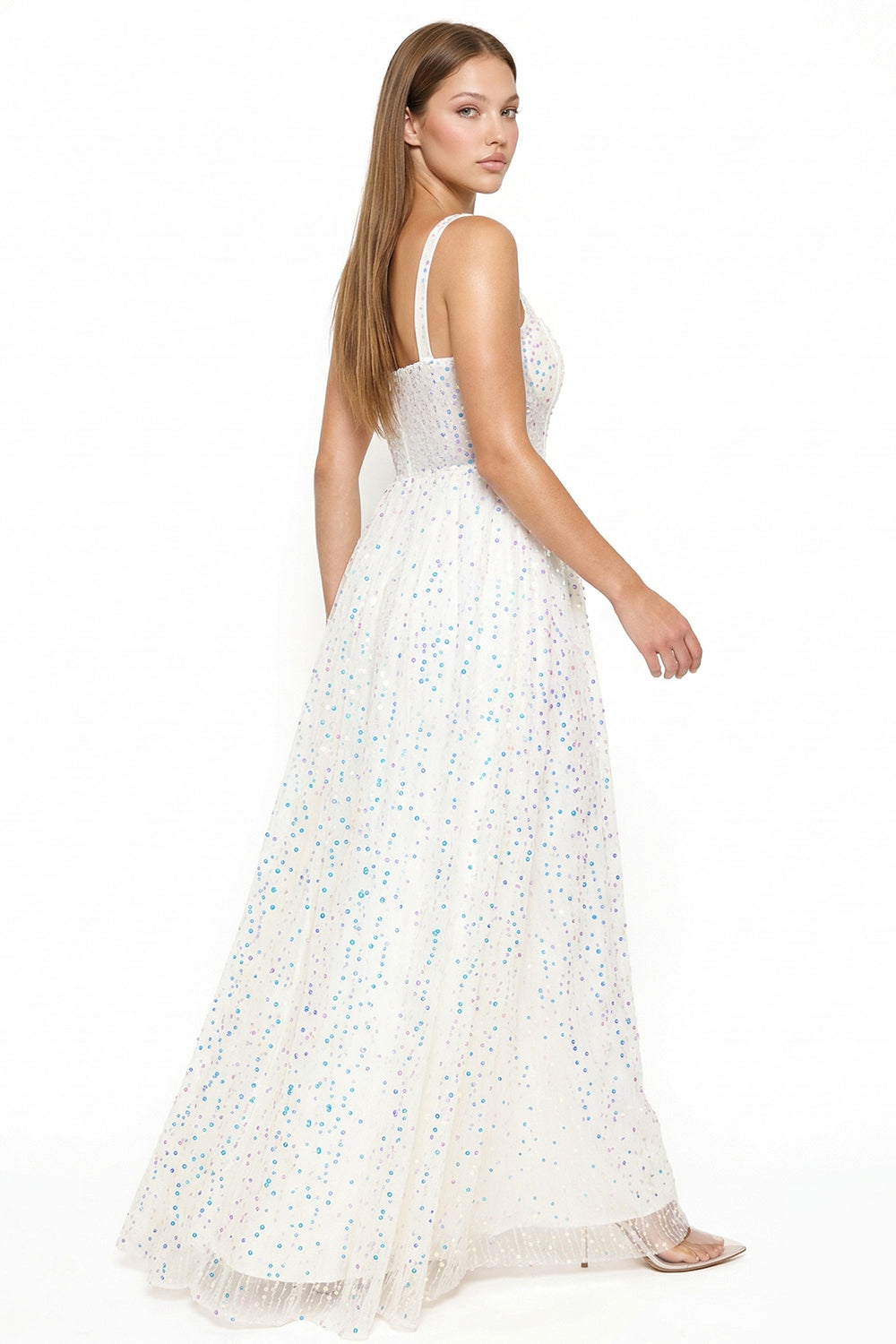 Sequins On Mesh Ball Gown Maxi Dress