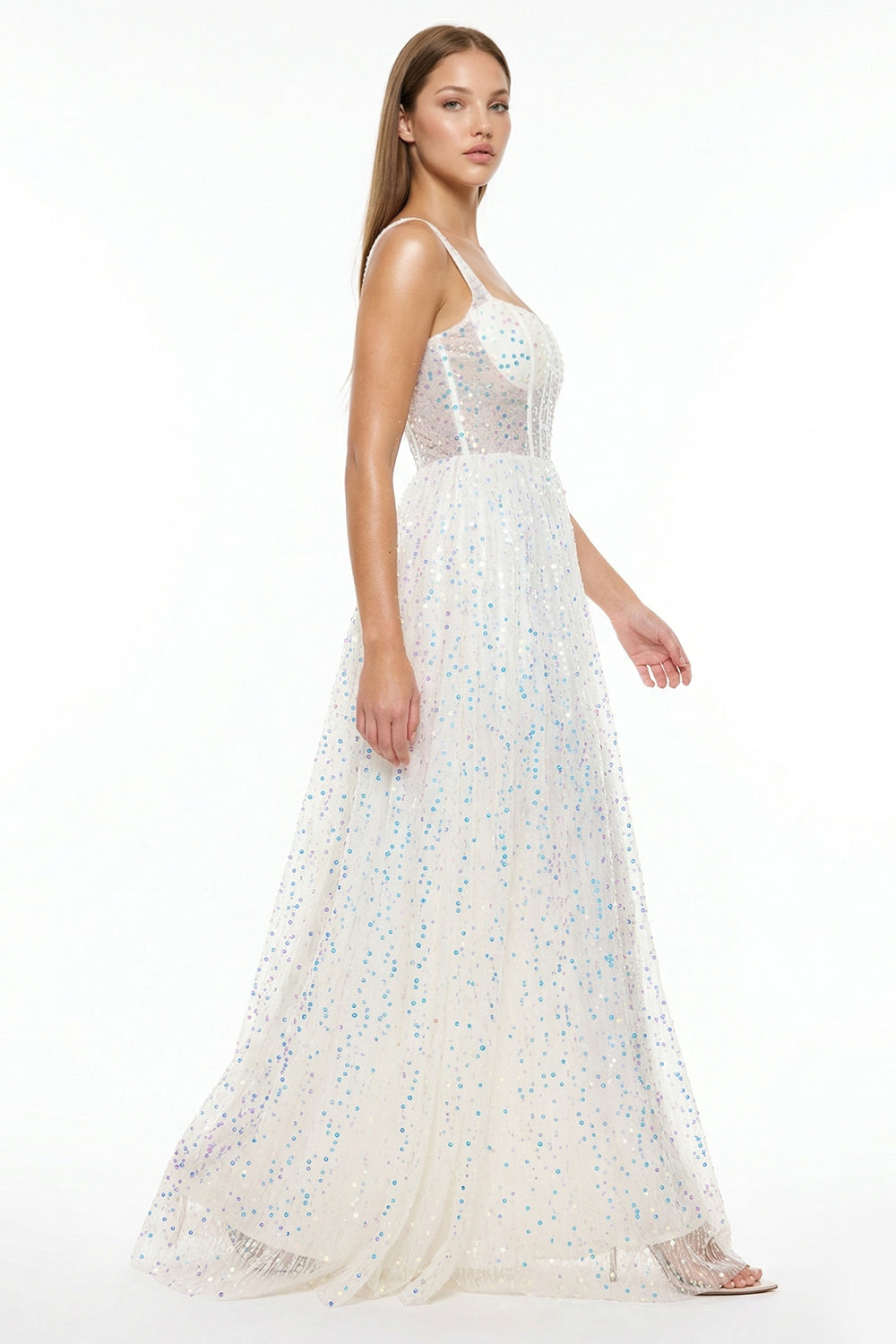 Sequins On Mesh Ball Gown Maxi Dress