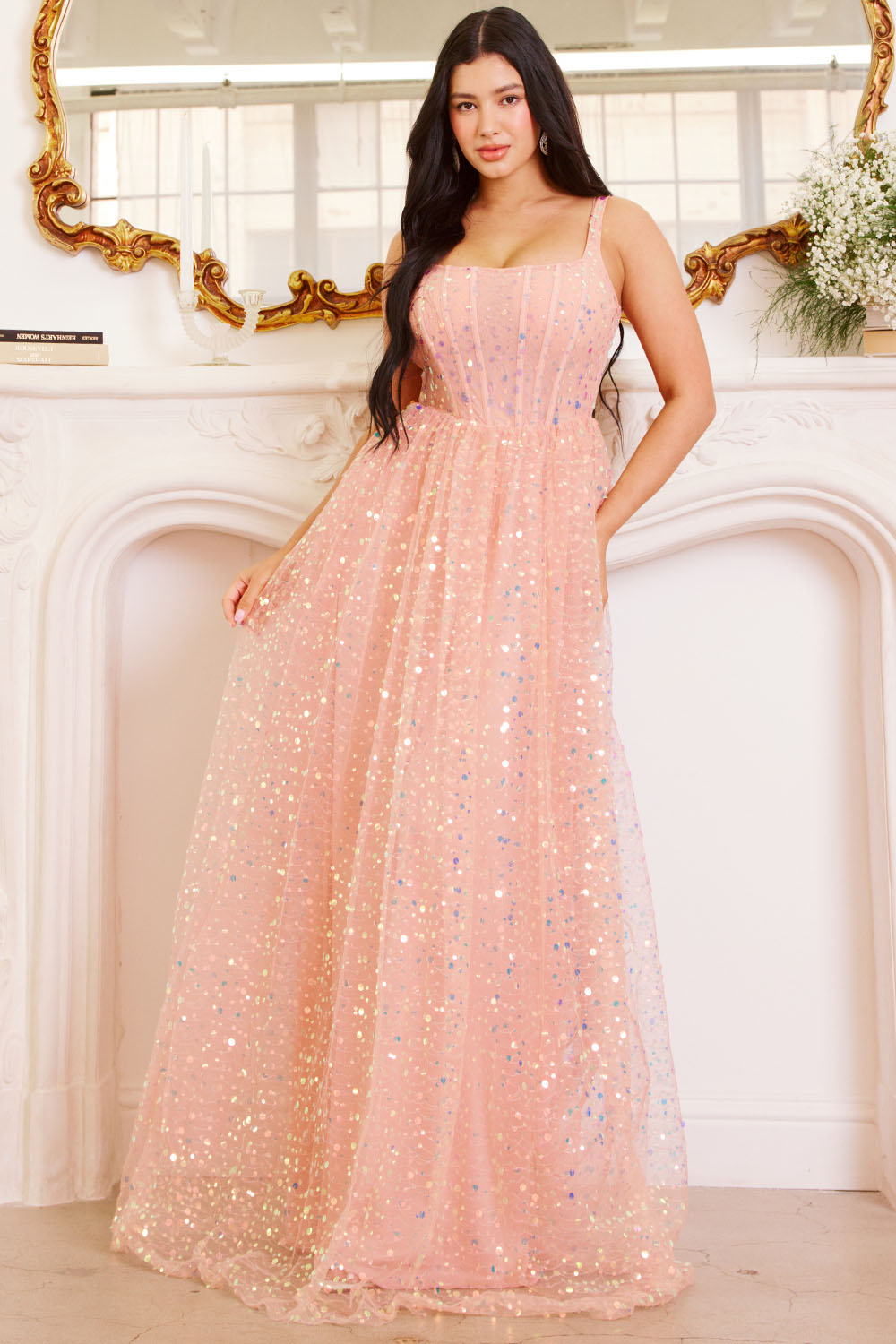 Symphony Dress - Sequins On Mesh Ball Gown Maxi Dress | Zezebe