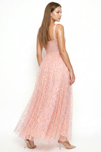 Sequins On Mesh Ball Gown Maxi Dress