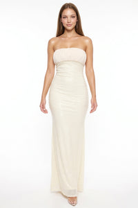 Scalloped Sequin On Mesh Tube Top Maxi Dress