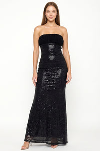Scalloped Sequin On Mesh Tube Top Maxi Dress