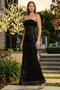 Scalloped Sequin On Mesh Tube Top Maxi Dress