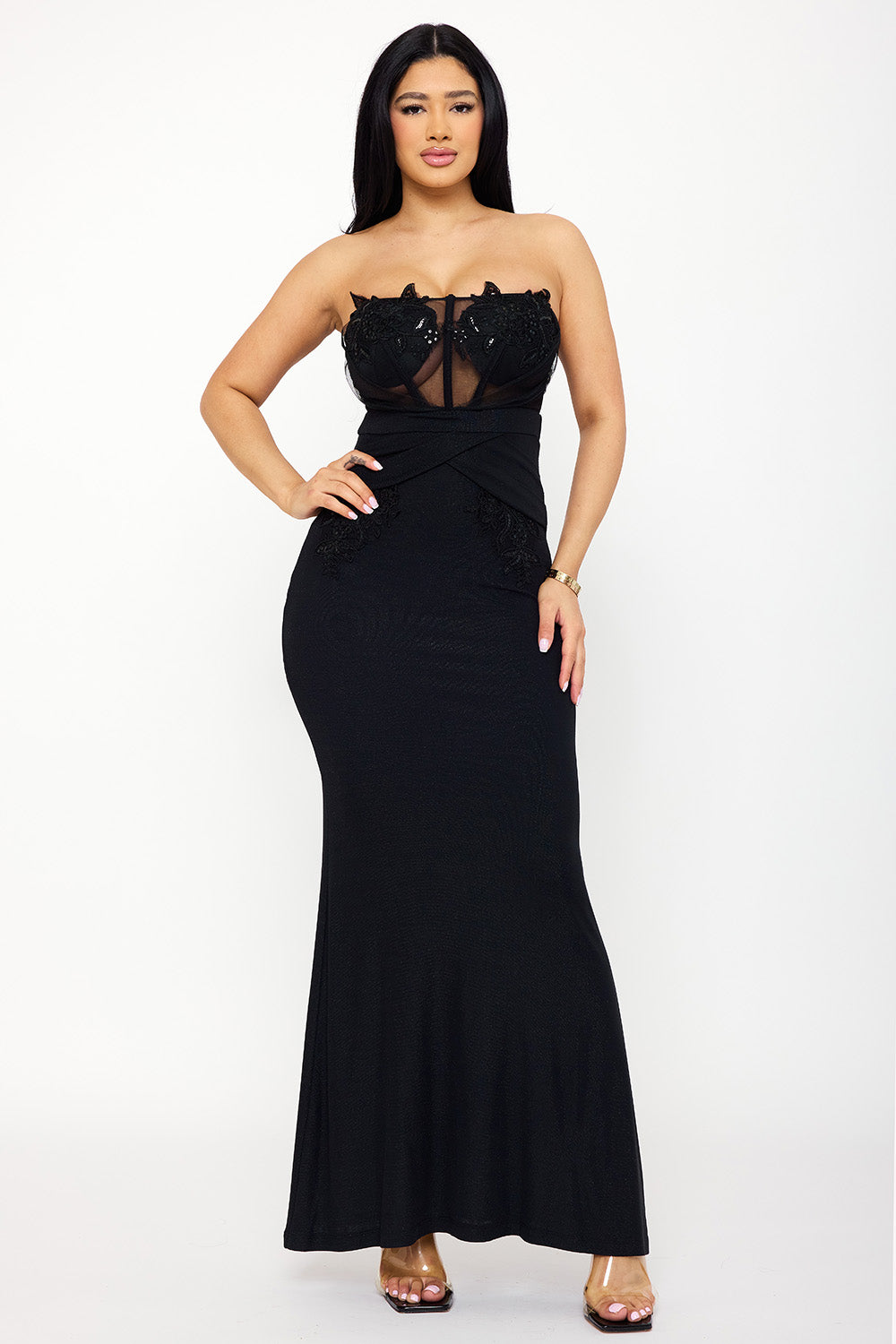 Floral Embroidered Applique Top Maxi Dress