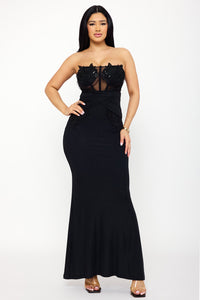 Floral Embroidered Applique Top Maxi Dress