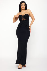 Floral Embroidered Applique Top Maxi Dress