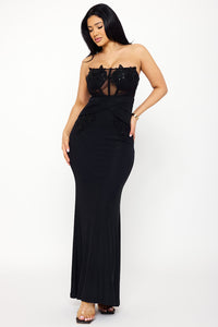 Floral Embroidered Applique Top Maxi Dress