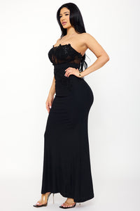 Floral Embroidered Applique Top Maxi Dress