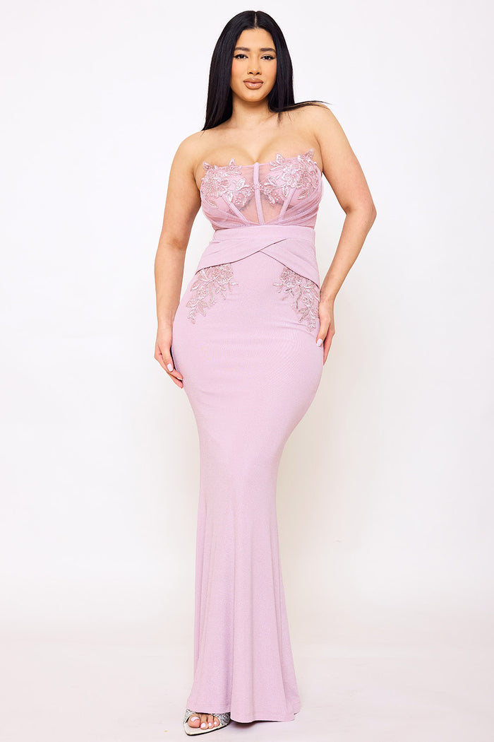 Symphony Dress - Floral Embroidered Applique Top Maxi Dress | Zezebe